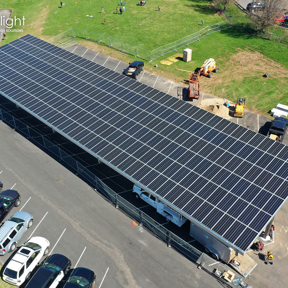 PACE solar canopy over parked cars